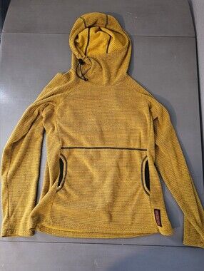 Melanzana Women's Micro Grid Hoodie Pullover Sweater SM Mustard